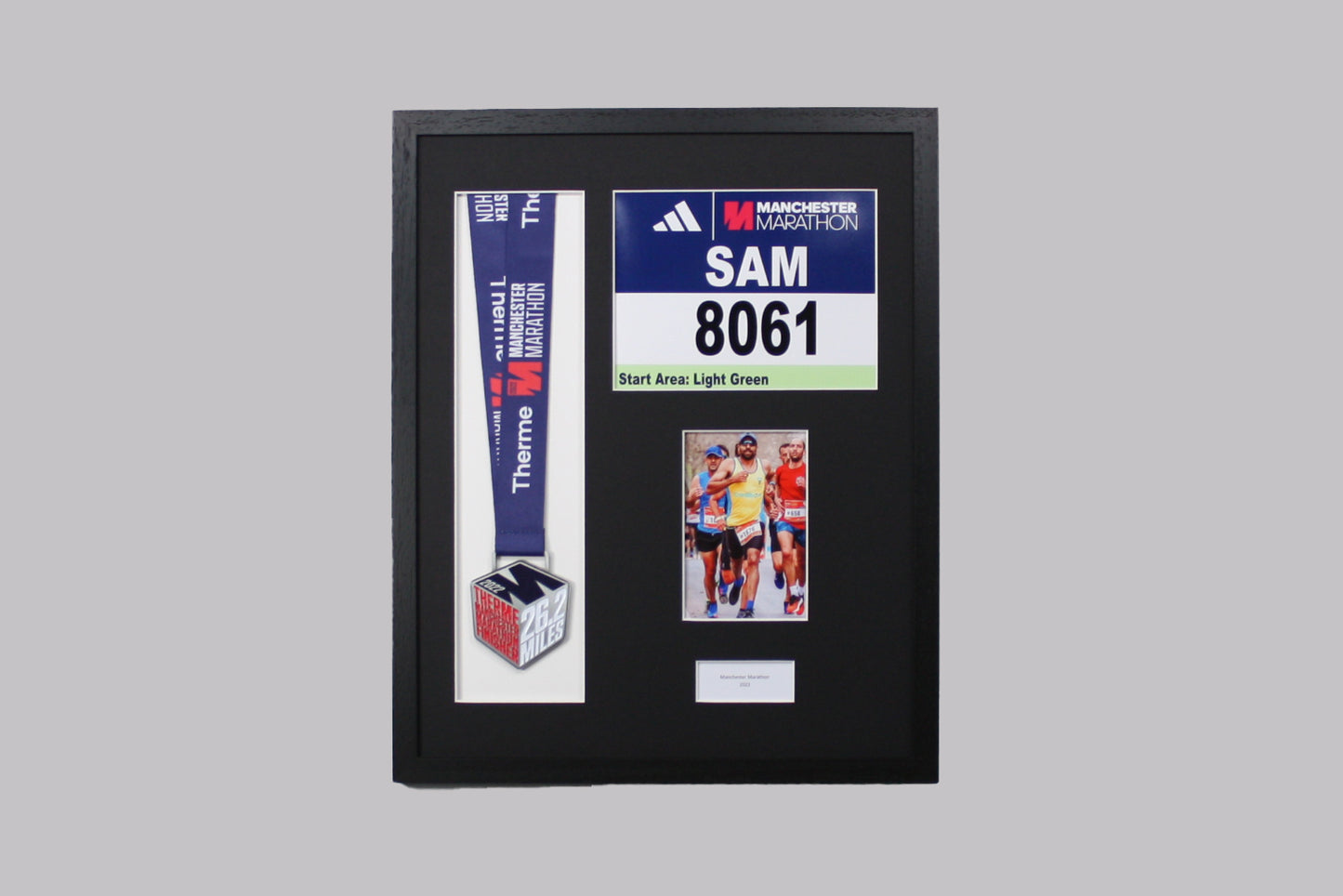 Personalised Medal display Frame with Apertures for Medal, Race Bib (21x16cm), 6x4" Photo and Text.