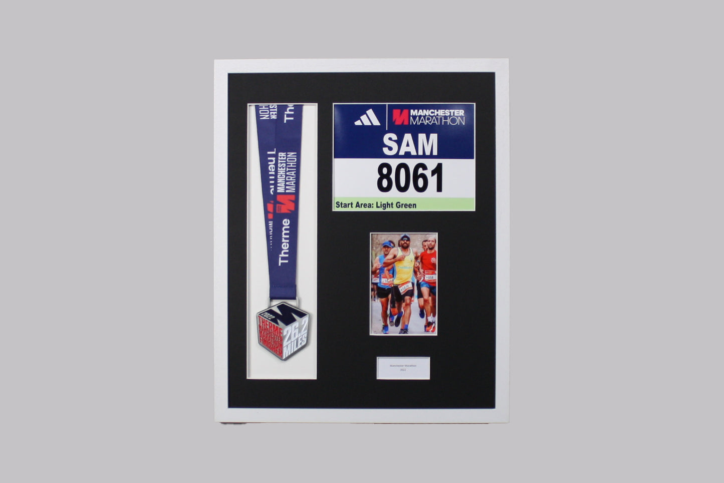 Personalised Medal display Frame with Apertures for Medal, Race Bib (21x16cm), 6x4" Photo and Text.