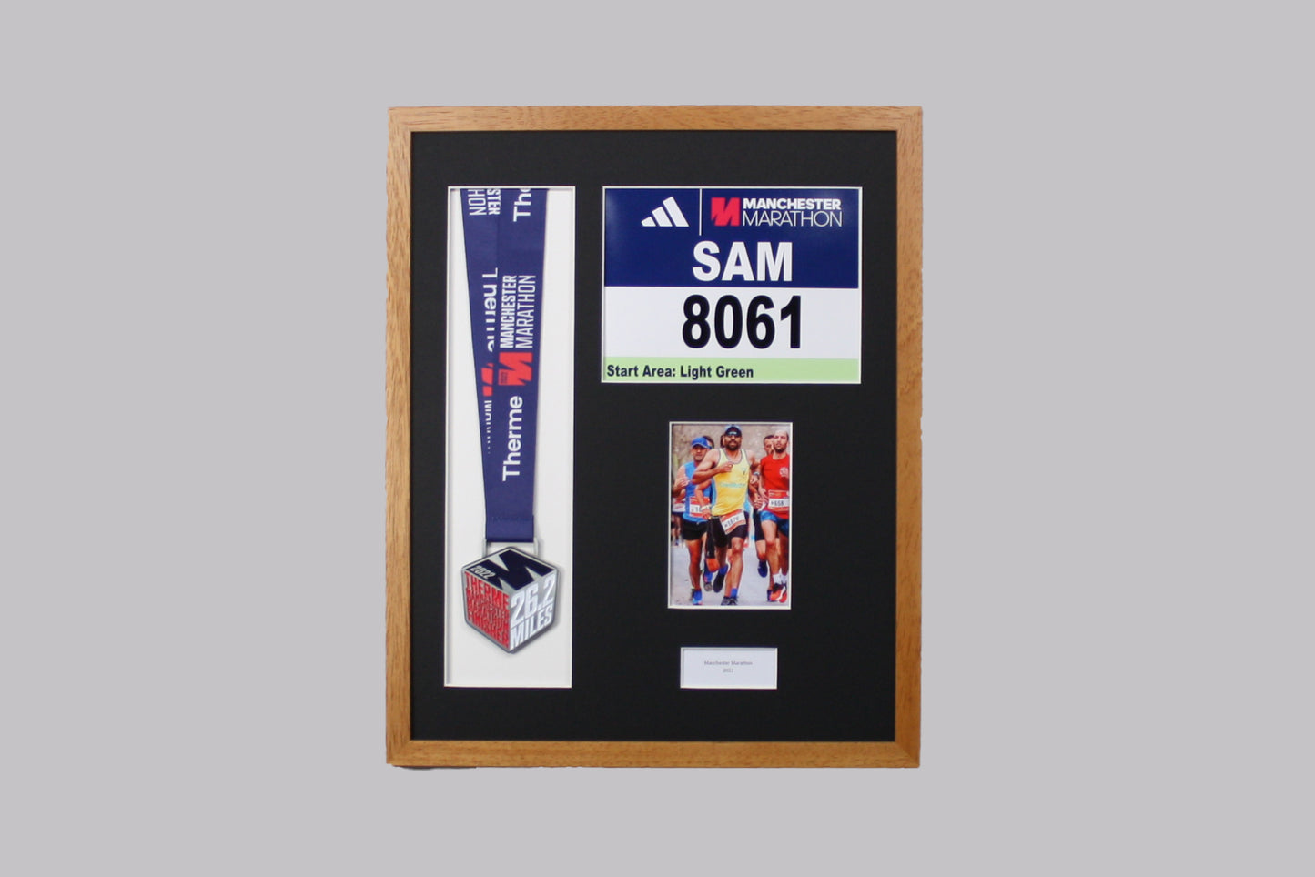 Personalised Medal display Frame with Apertures for Medal, Race Bib (21x16cm), 6x4" Photo and Text.