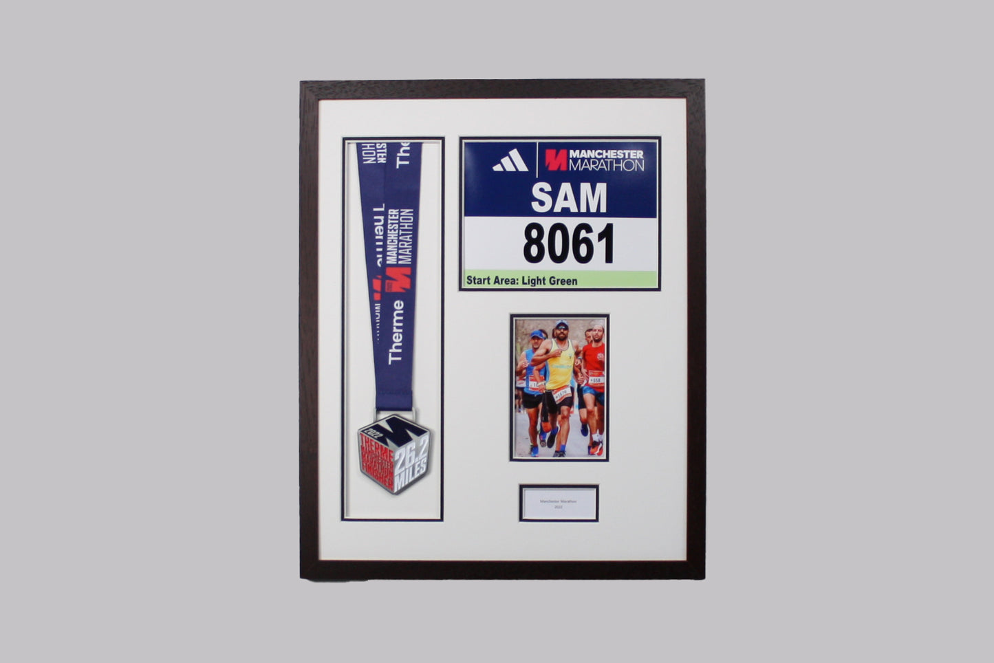 Personalised Medal display Frame with Apertures for Medal, Race Bib (21x16cm), 6x4" Photo and Text.