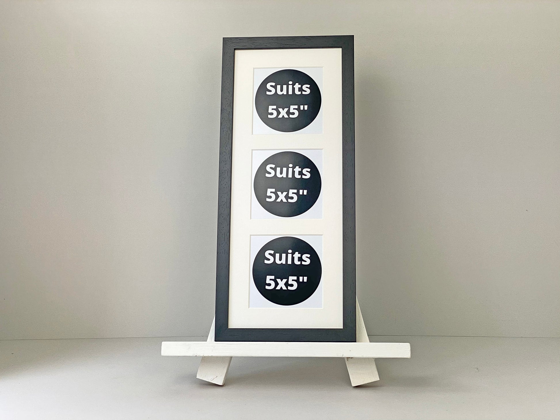 Suits Three 5x5" pictures. 20x50cm. Wooden Multi Aperture Photo Frame. - PhotoFramesandMore