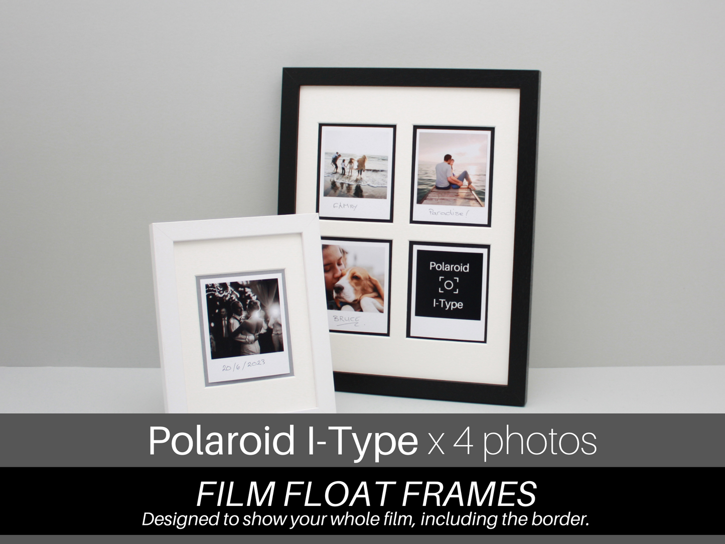 Polaroid I-TYPE Film Float Frame - Suits Four Polaroids | Wooden Photo Frame showing the entire Photo, including border. - PhotoFramesandMore - Wooden Picture Frames