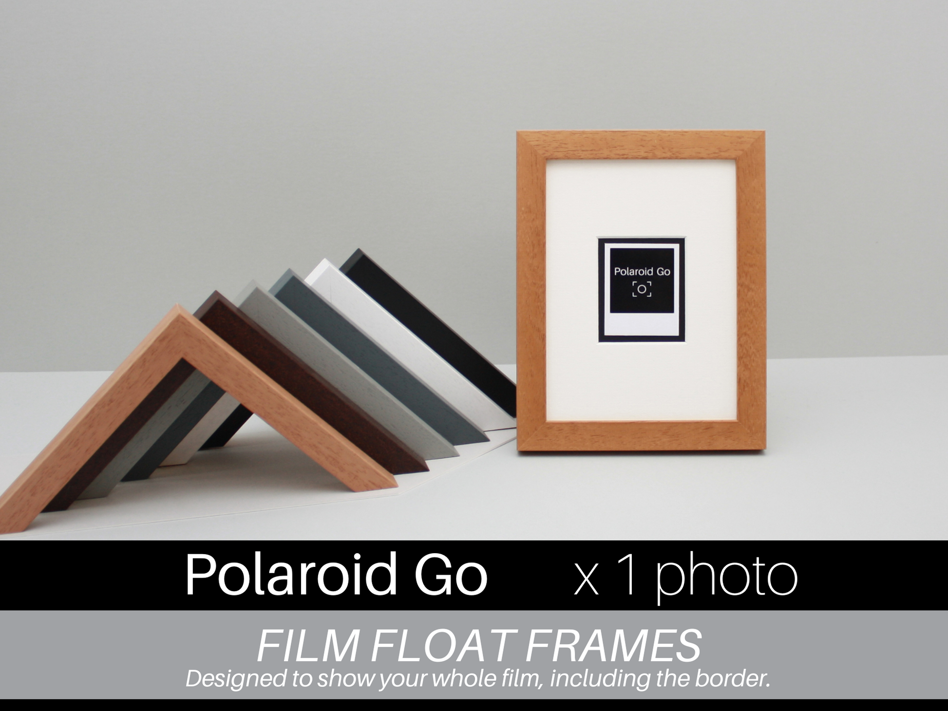 Polaroid GO Film Float Frame - Suits One Polaroid Go | Wooden Photo Frame showing the entire Photo, including border. - PhotoFramesandMore - Wooden Picture Frames