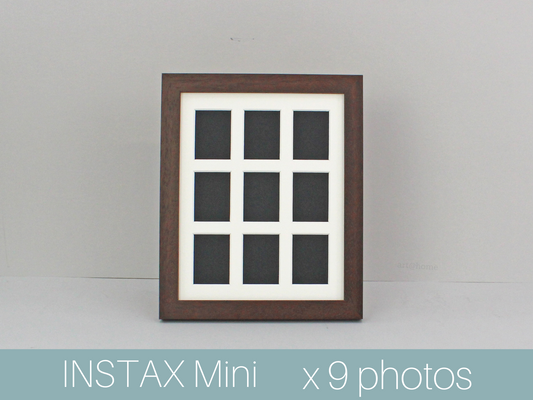 Instax Mini Multi Aperture Wooden Photo Frame. Holds nine instax sized Photos. 10x8" Frame. Portrait or Landscape. Stand or Hang. - PhotoFramesandMore - Wooden Picture Frames