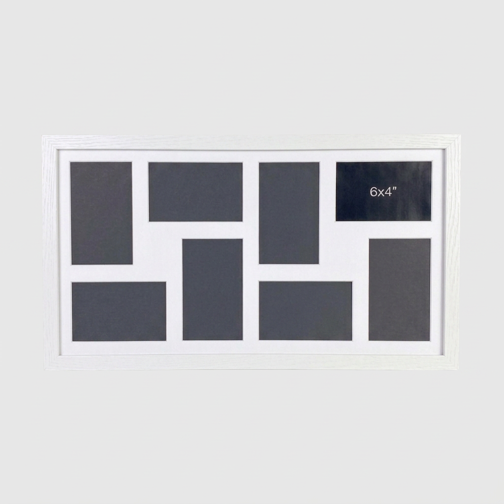 Suits Eight 6x4" Photos. 30x60cm. Wooden Multi Aperture Photo Frame.