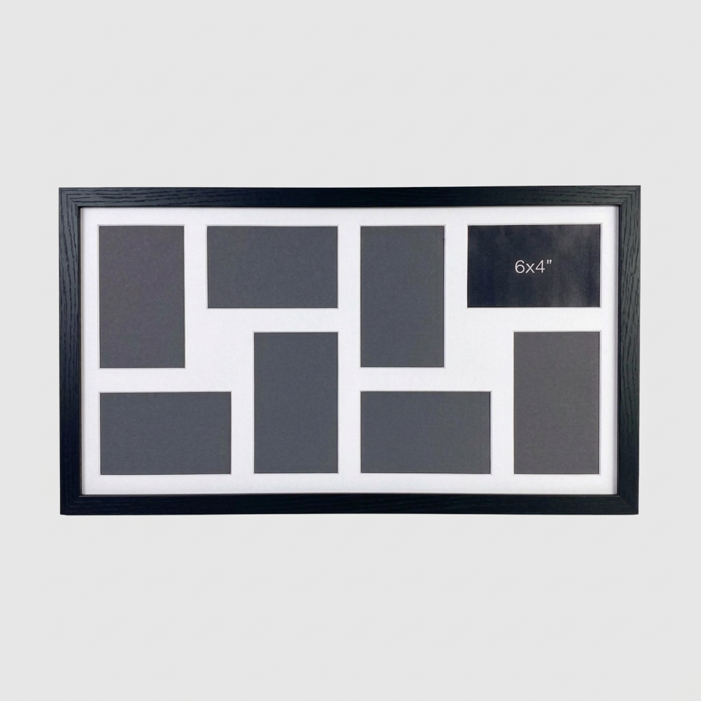Suits Eight 6x4" Photos. 30x60cm. Wooden Multi Aperture Photo Frame.
