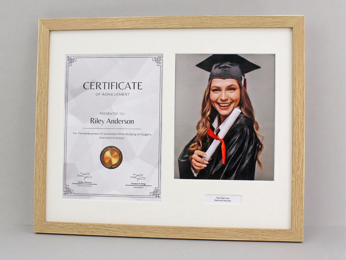 Personalised Graduation Frame with Photo. Naturals Range. Suits an A4 Certificate and an 8x10" Photo.