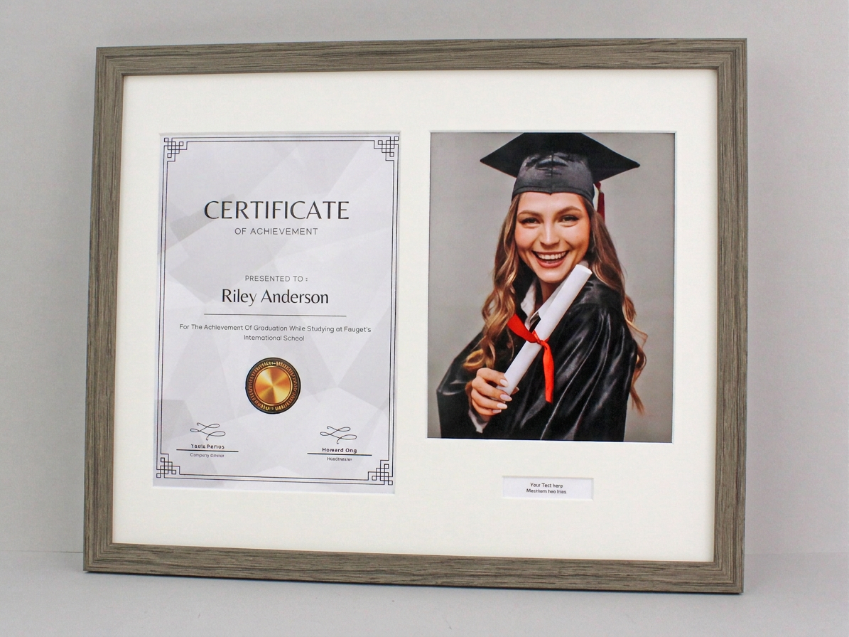 Personalised Graduation Frame with Photo. Naturals Range. Suits an A4 Certificate and an 8x10" Photo.
