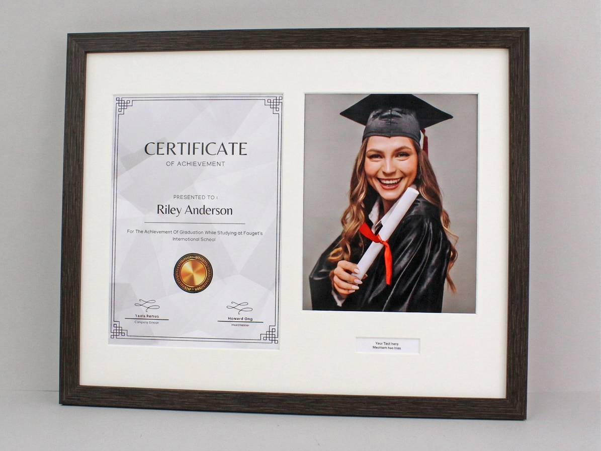 Personalised Graduation Frame with Photo. Naturals Range. Suits an A4 Certificate and an 8x10" Photo.