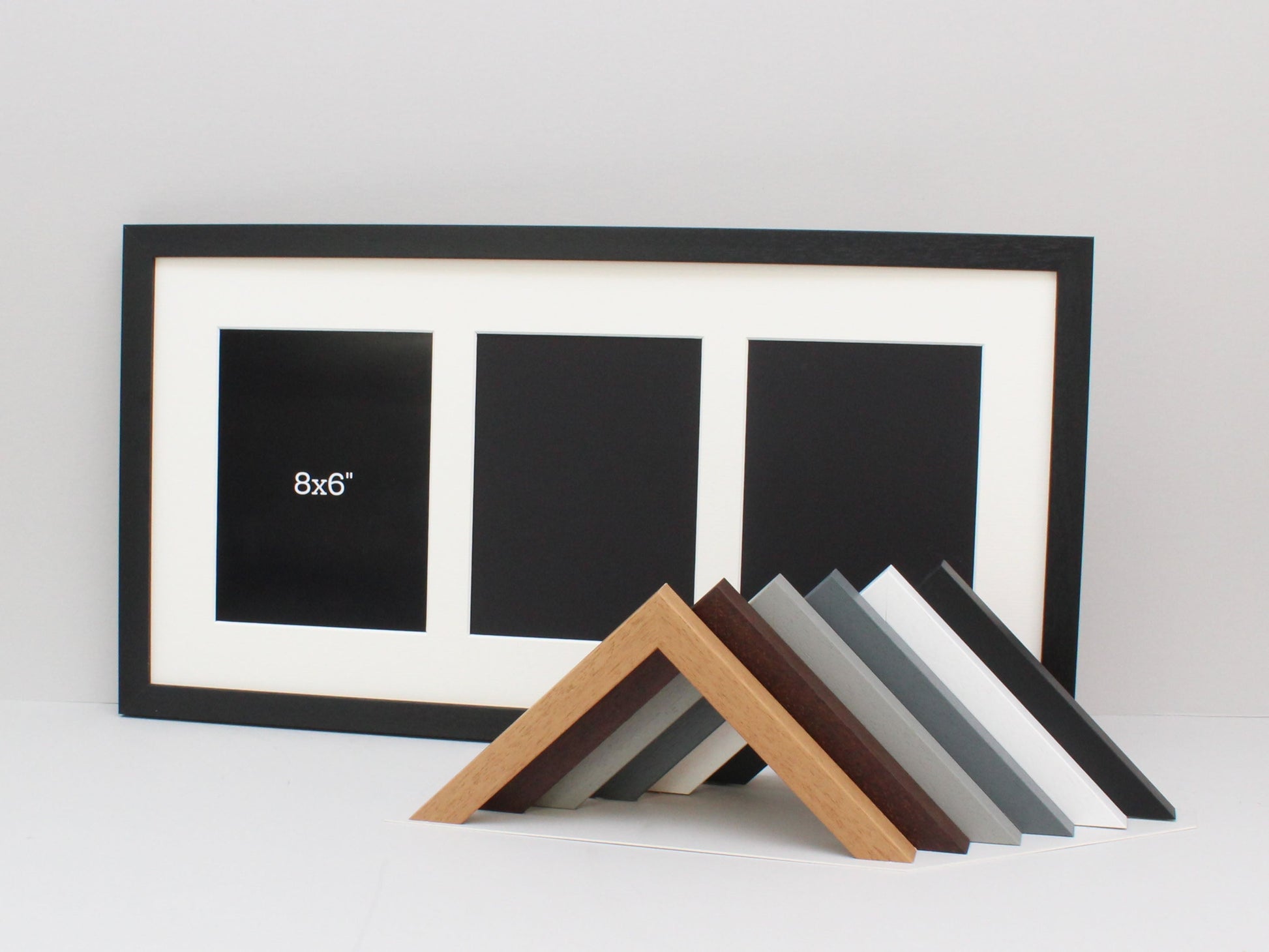 Suits Three 8x6" sized Prints/Photos. 30x60cm. Wooden Multi Aperture Frame. - PhotoFramesandMore - Wooden Picture Frames