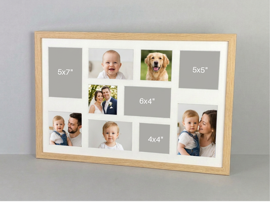 Suits 10 Images, 4x4", 6x4", 5x5", 5x7". Naturals Range.40x60cm. Wooden Multi Aperture Photo Frame.