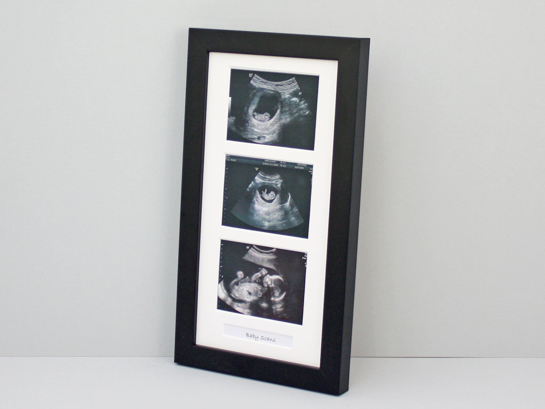 Baby Scan Frame - Portrait Multi Aperture Frame for Three scans and text. - PhotoFramesandMore - Wooden Picture Frames