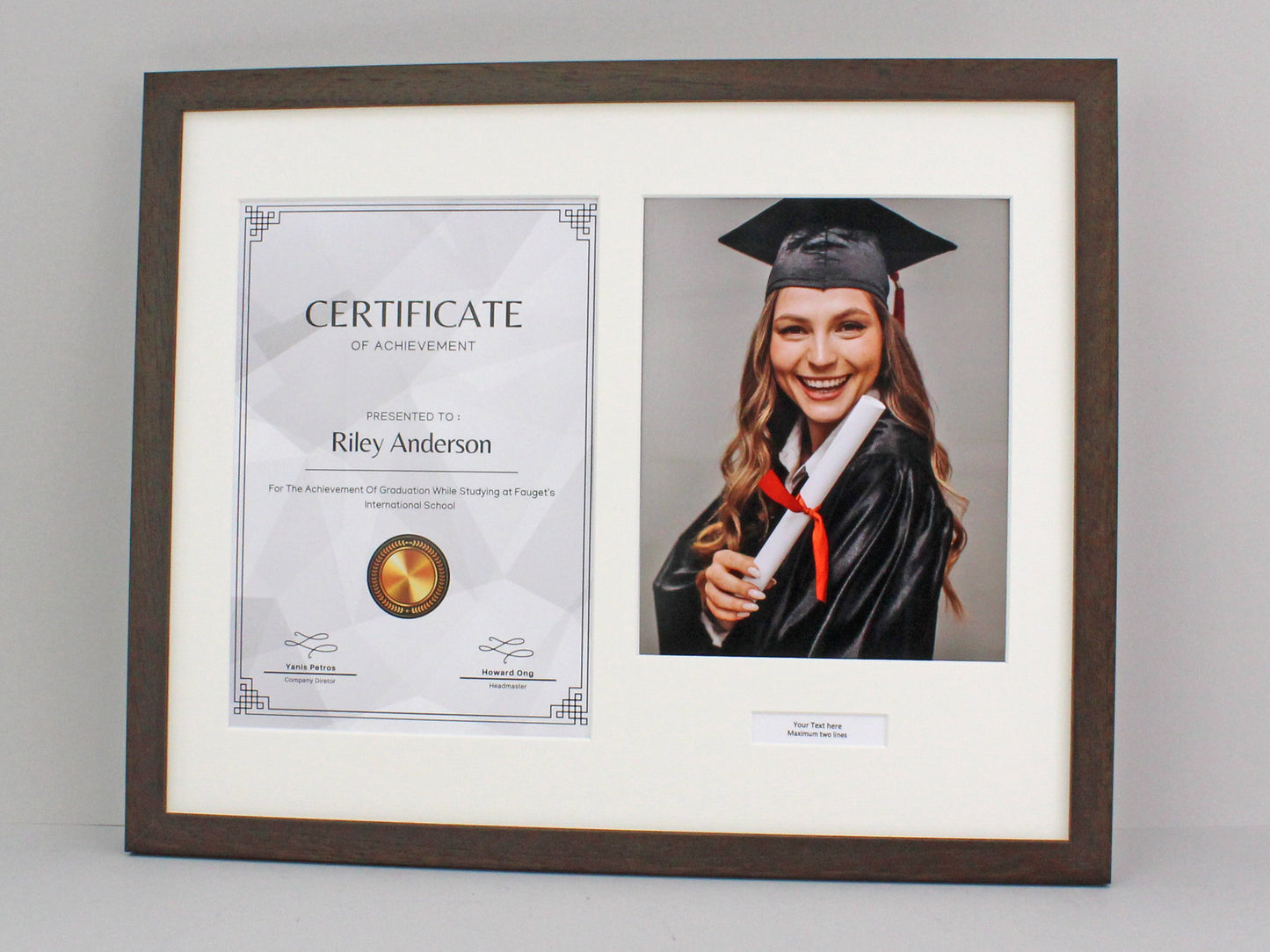 Personalised Certificate, Graduation, Diploma Frame with Photo. Suits an A4 Sized Certificate/image and a 10x8" Photo. - PhotoFramesandMore - Wooden Picture Frames