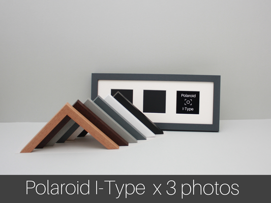 Polaroid I-TYPE - Wooden Multi Aperture Frame. Holds Three 76mmx76mm sized Photos. 15x40cm. Small Photos taken with Polaroid I-Type Camera. - PhotoFramesandMore - Wooden Picture Frames