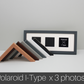 Polaroid I-TYPE - Wooden Multi Aperture Frame. Holds Three 76mmx76mm sized Photos. 15x40cm. Small Photos taken with Polaroid I-Type Camera. - PhotoFramesandMore - Wooden Picture Frames