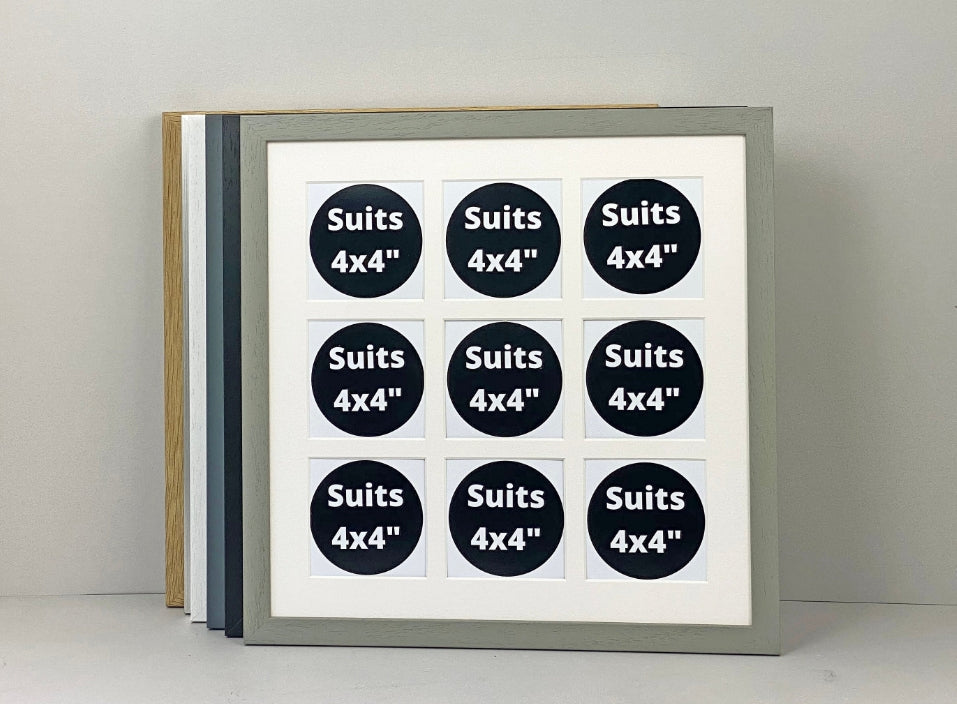 Suits Nine 4x4" photos. Wooden Multi Aperture Photo Frame. - PhotoFramesandMore - Wooden Picture Frames