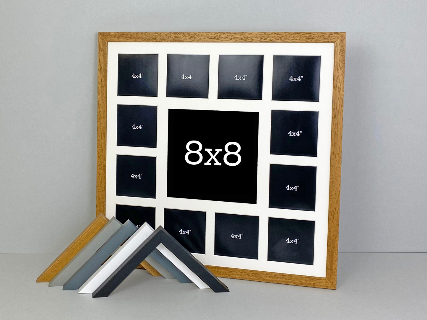 Suits One 8x8" Photo and Twelve 4x4" photos. 50x50cm. Wooden Multi Aperture Photo Frame. - PhotoFramesandMore - Wooden Picture Frames