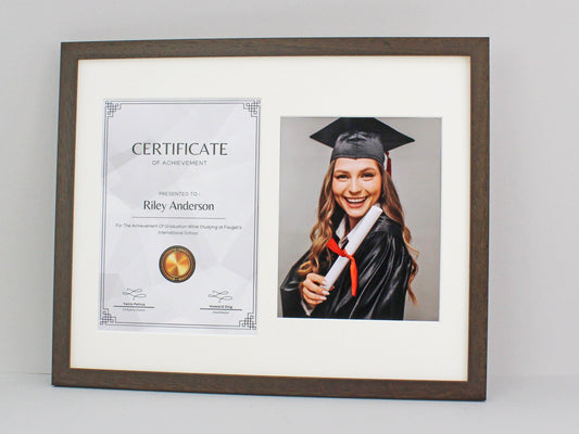 Certificate, Graduation, Diploma Frame with Photo. Suits an A4 Sized Certificate/image and a 10x8" Photo. - PhotoFramesandMore - Wooden Picture Frames