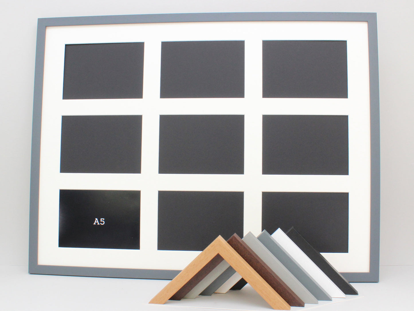 Suits Nine A5 Sized Prints. 60x80cm. Wooden Multi Aperture Photo Frame. - PhotoFramesandMore - Wooden Picture Frames