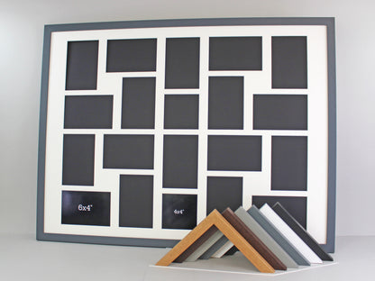 Suits Eighteen 6x4" and two 4x4" Photos. Mixed orientation. 60x80cm. Wooden Multi Aperture Picture Frame.