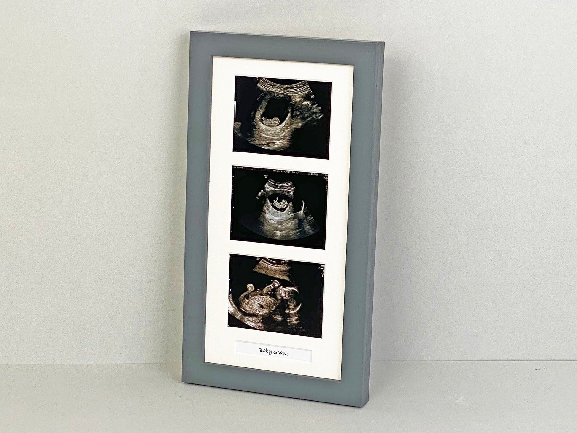 Baby Scan Frame - Portrait Multi Aperture Frame for Three scans and text. - PhotoFramesandMore - Wooden Picture Frames