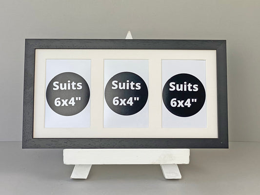 Suits Three 6x4" Photos. 20x40cm. Wooden Multi Aperture Picture Frame. - PhotoFramesandMore - Wooden Picture Frames