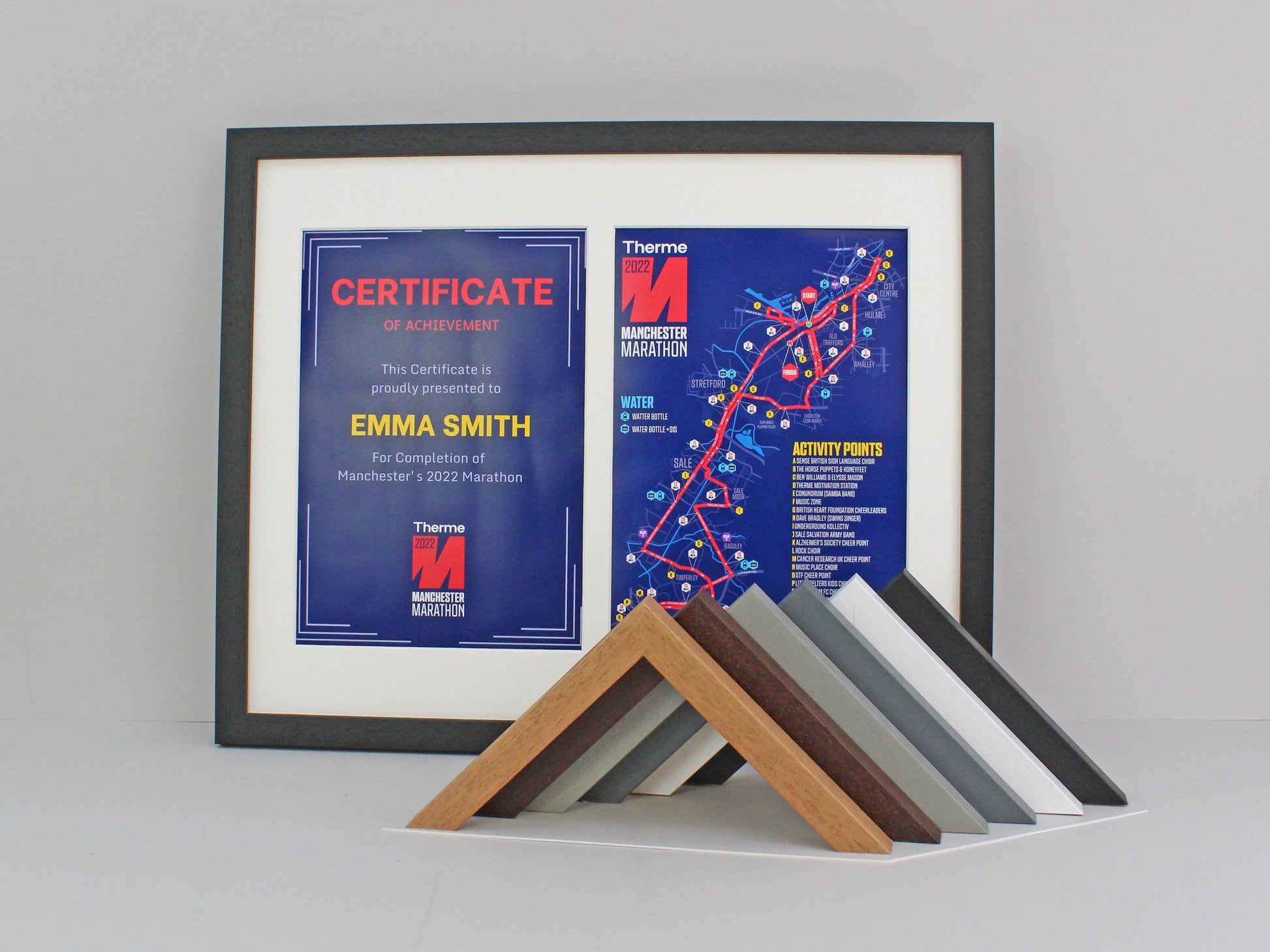 Frame to suit a Running / Cycling Bib and an A4 Certificate / Course Map. Landscape or Portrait. - PhotoFramesandMore - Wooden Picture Frames