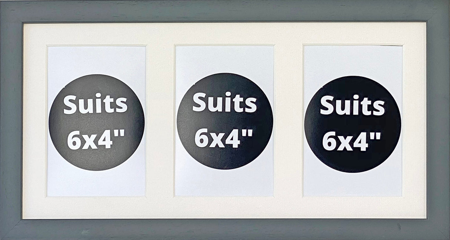 Suits Three 6x4" Photos. 20x40cm. Wooden Multi Aperture Picture Frame. - PhotoFramesandMore - Wooden Picture Frames