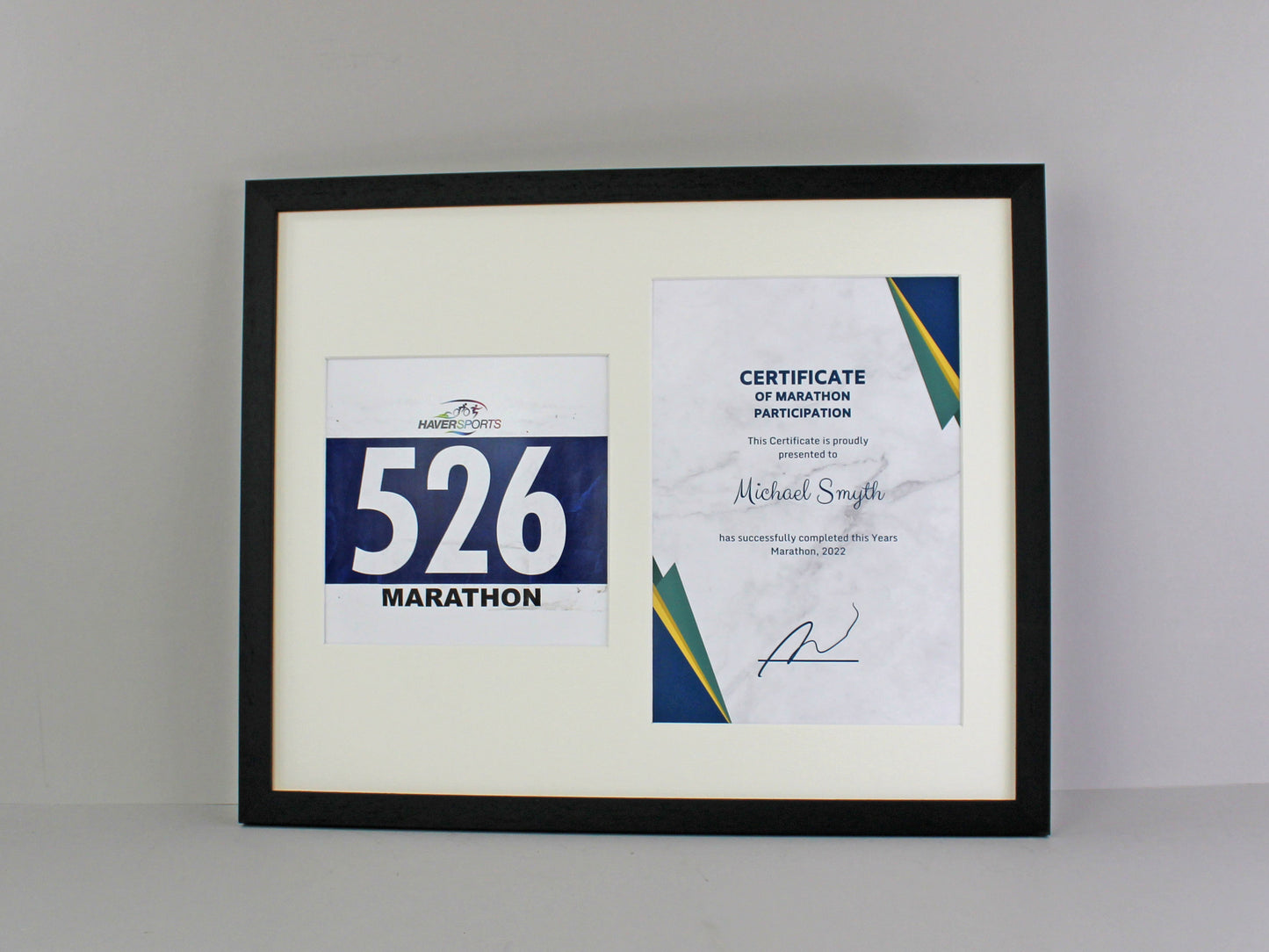 Frame to suit a Running / Cycling Bib and an A4 Certificate / Course Map. Landscape or Portrait