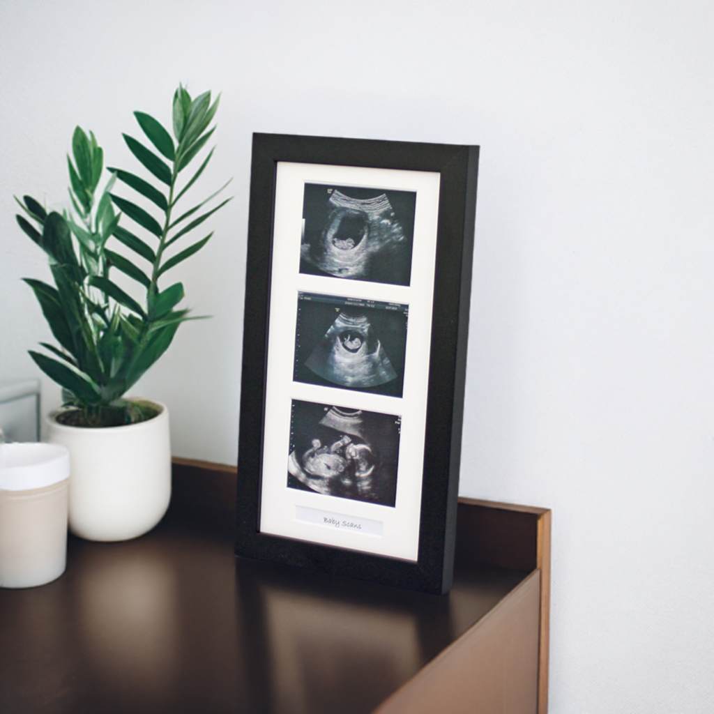 Baby Scan Frame - Portrait Multi Aperture Frame for Three scans and text. - PhotoFramesandMore - Wooden Picture Frames