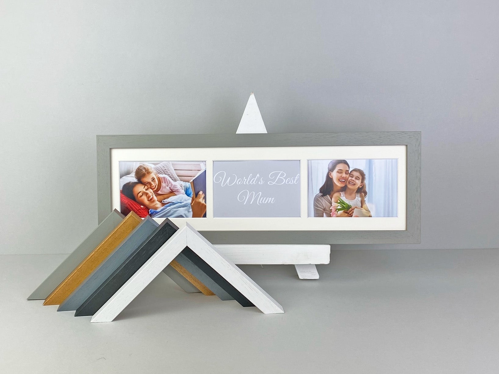 Personalised Mothers day Multi Aperture Photo Frame. Landscape. Holds Three 6x4" Photos, 15x50cm. - PhotoFramesandMore - Wooden Picture Frames