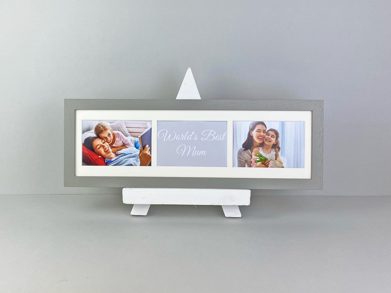 Personalised Mothers day Multi Aperture Photo Frame. Landscape. Holds Three 6x4" Photos, 15x50cm. - PhotoFramesandMore - Wooden Picture Frames