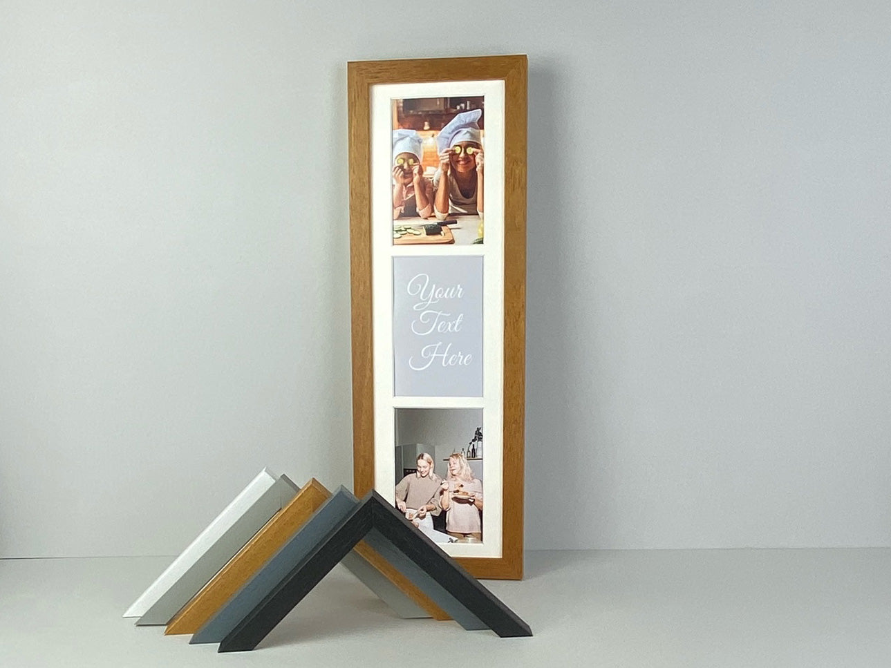 Personalised Mothers day Multi Aperture Photo Frame. Portrait. Holds Three 6x4" Photos, 15x50cm. - PhotoFramesandMore - Wooden Picture Frames