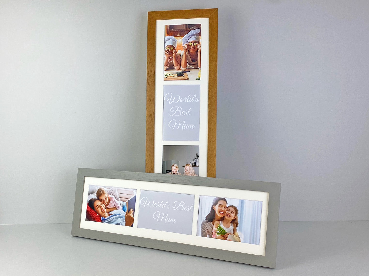 Personalised Mothers day Multi Aperture Photo Frame. Portrait. Holds Three 6x4" Photos, 15x50cm. - PhotoFramesandMore - Wooden Picture Frames