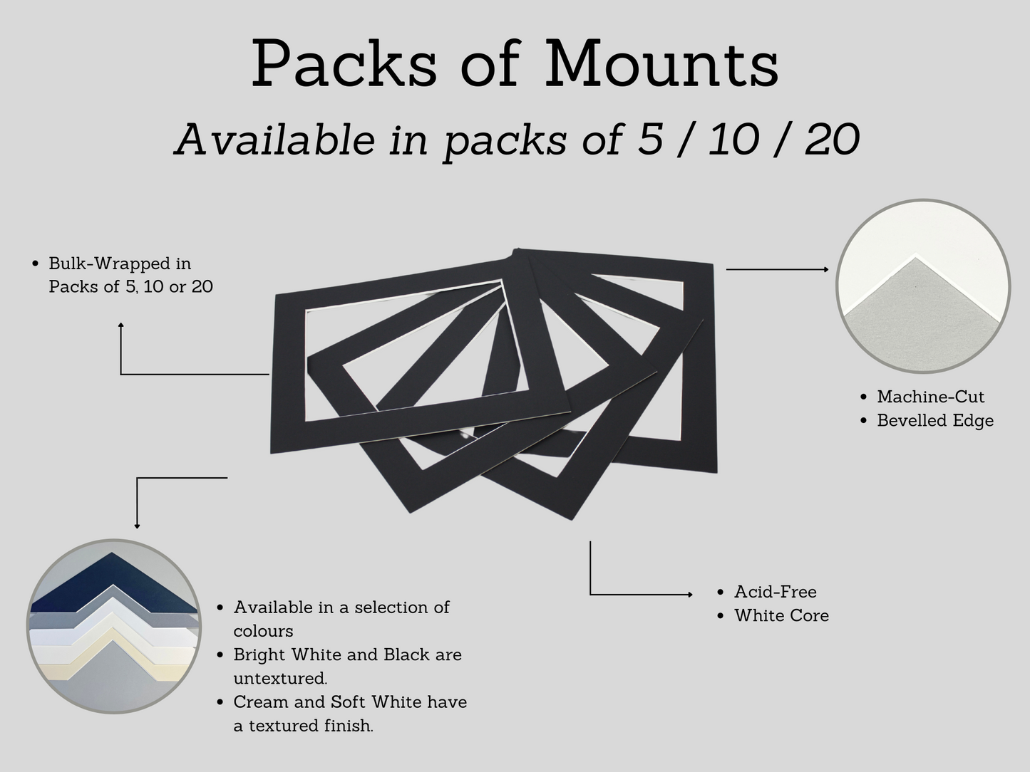 Pack of 5 Mounts - Black - PhotoFramesandMore - Wooden Picture Frames