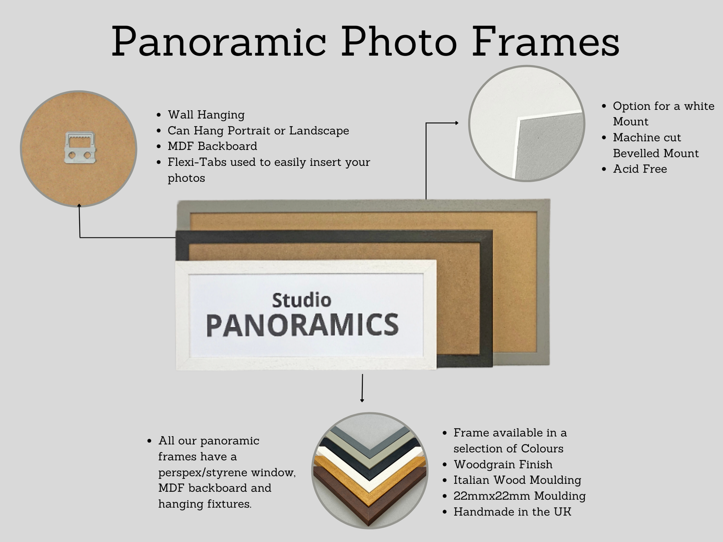 Oak Colour Panoramic Picture Frames - Studio Range - PhotoFramesandMore - Wooden Picture Frames