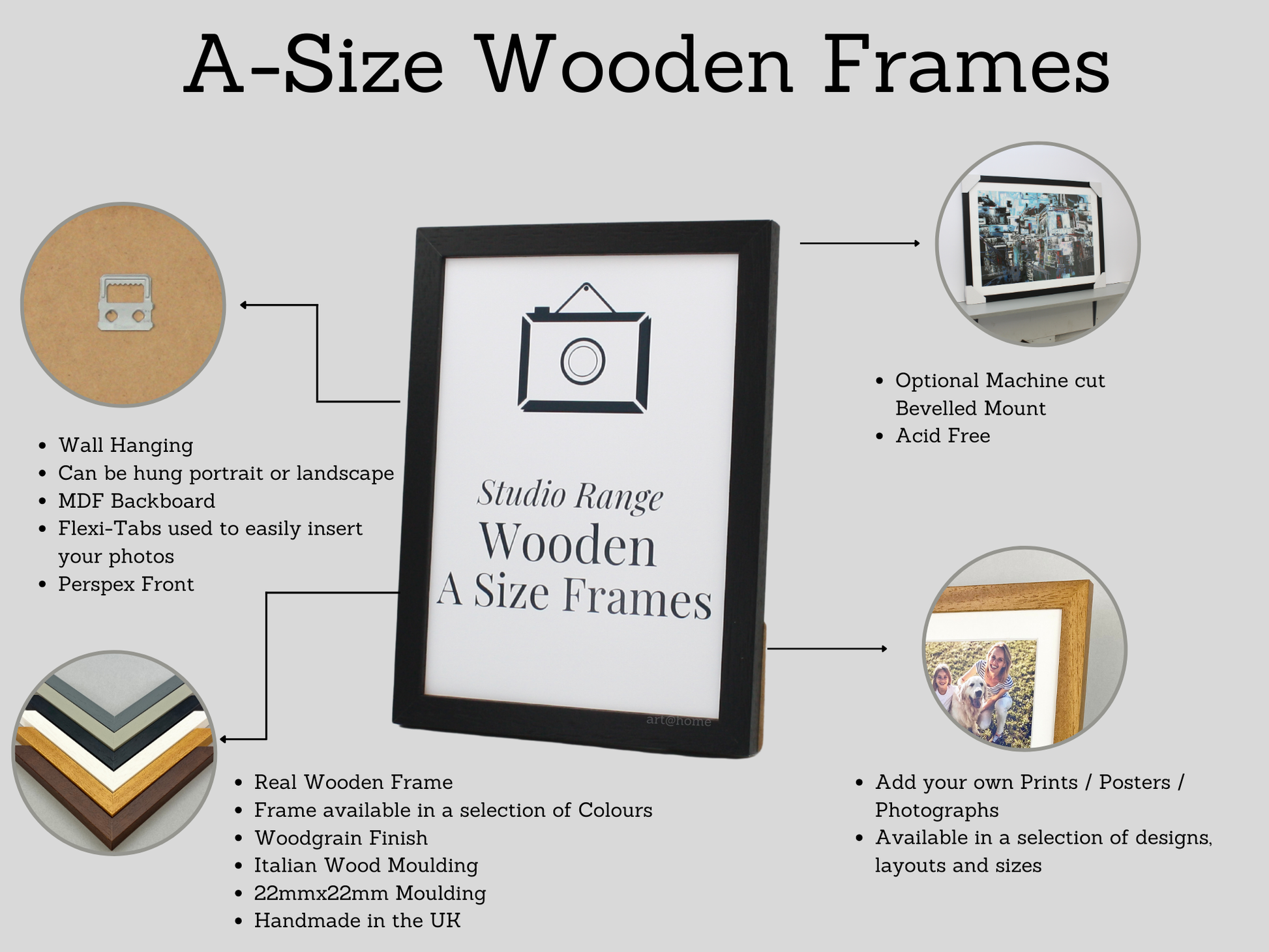 White A-Size Frames - A1, A2, A3, A4 Size Wooden Poster Frame - PhotoFramesandMore - Wooden Picture Frames