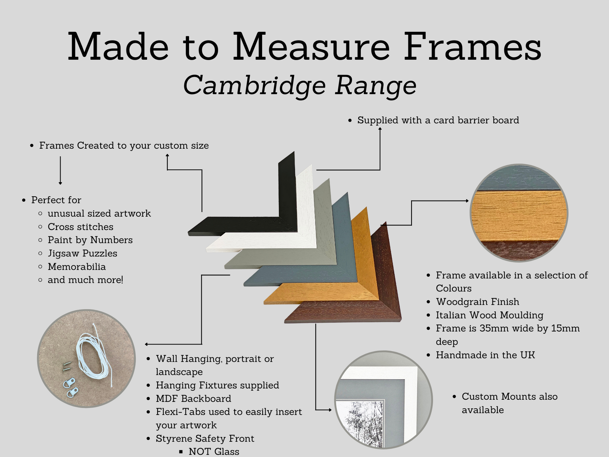 Made To Measure Wooden Picture Frames - Cambridge Range - PhotoFramesandMore - Wooden Picture Frames