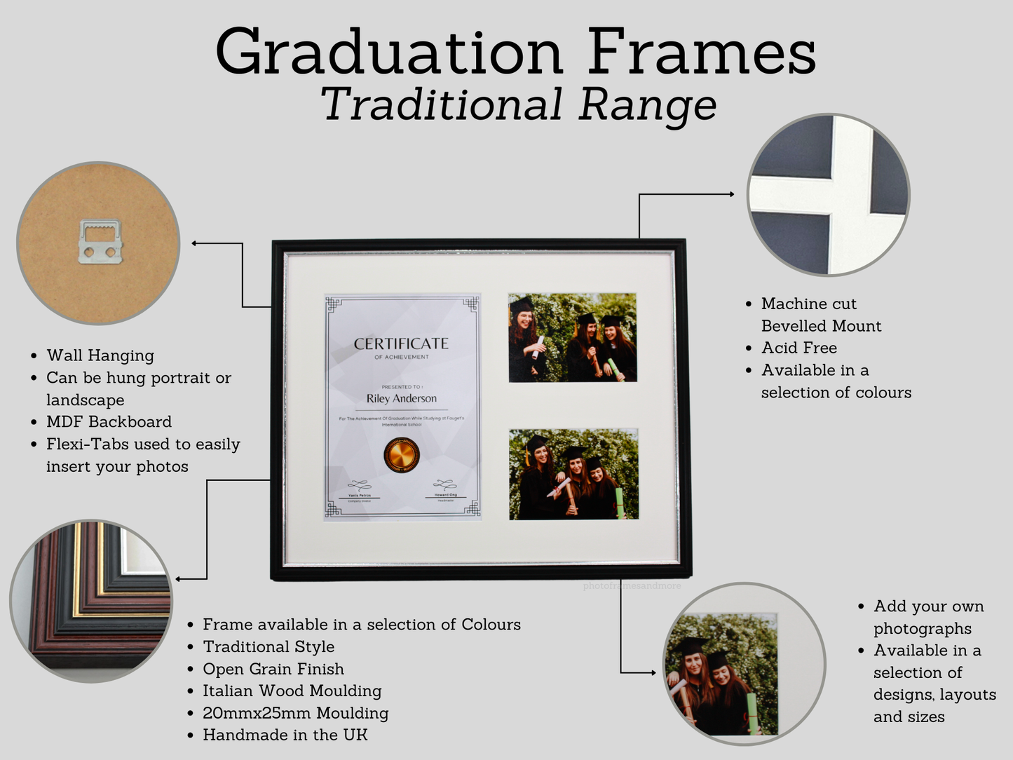 Traditional Style Graduation Frame. Suits Two A4 Certificates - PhotoFramesandMore - Wooden Picture Frames