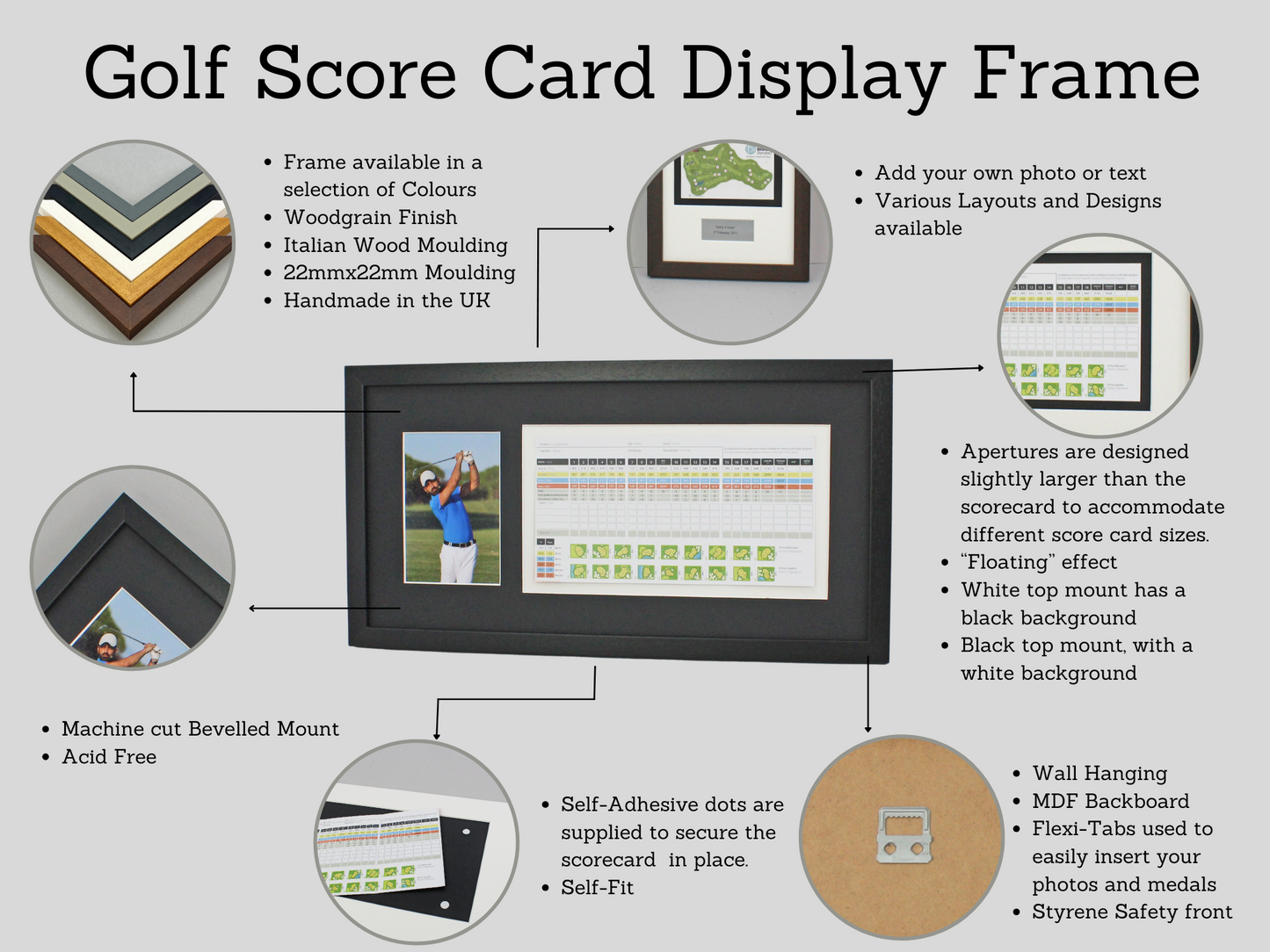 Personalised Golf Score Card Display Frame | Score Card sizes can vary - Check your size before purchase. - PhotoFramesandMore - Wooden Picture Frames