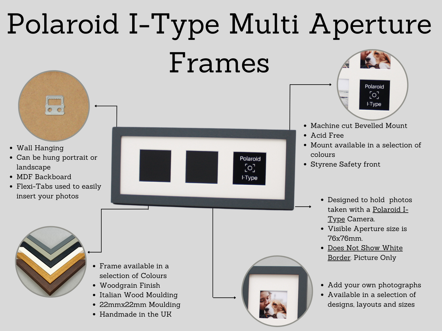 Polaroid I-TYPE - Holds Four  Photos. - PhotoFramesandMore - Wooden Picture Frames