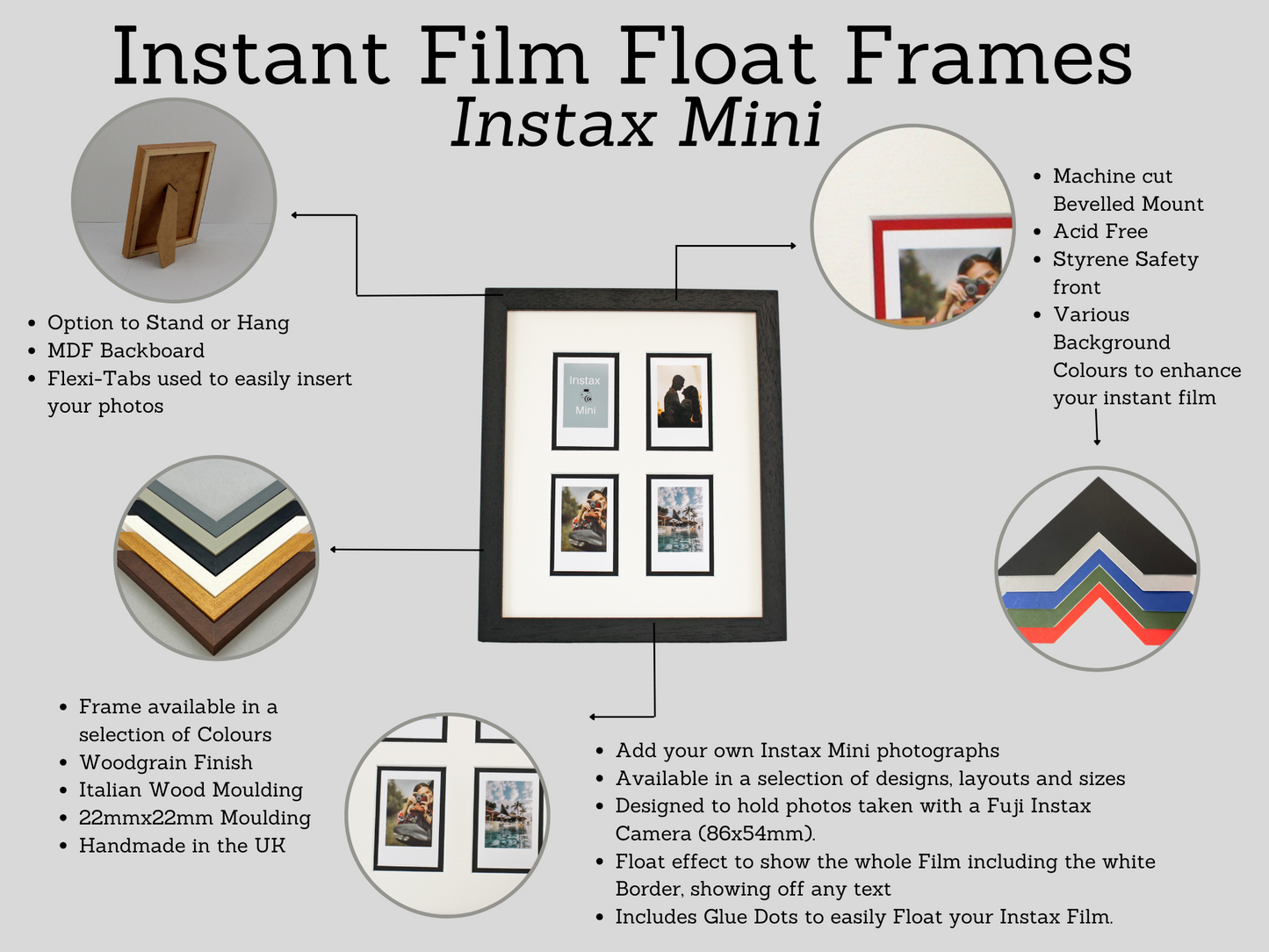 Instax Film Float Frame - Suits One Instax Mini - PhotoFramesandMore - Wooden Picture Frames