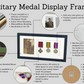 Personalised Military and Service Medal display Frame for Six Medals and one 6x4" Photograph. 20x50cm.War Medals. - PhotoFramesandMore - Wooden Picture Frames