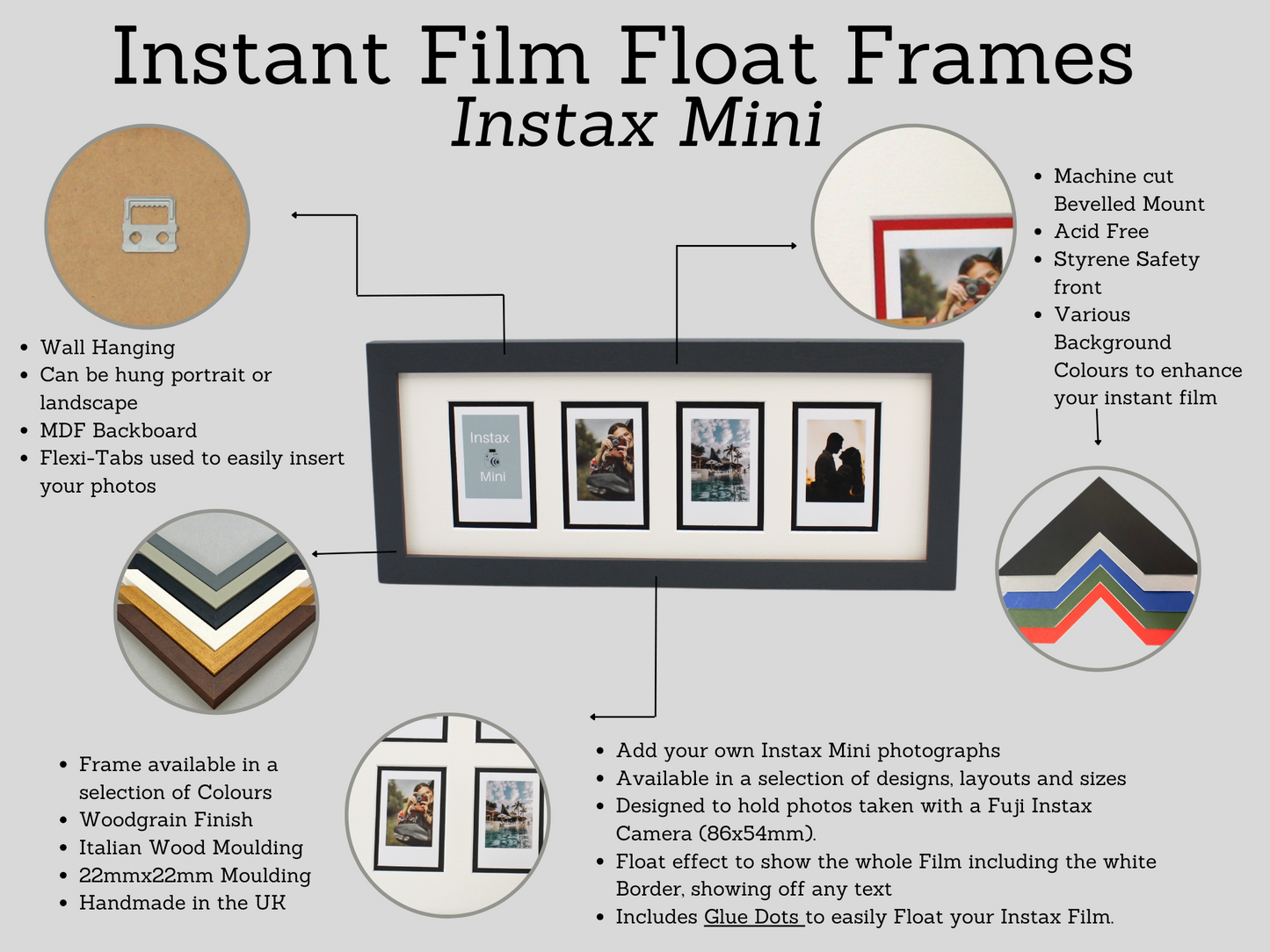 Instax Film Float Frame - Suits Twelve Instax Minis - PhotoFramesandMore - Wooden Picture Frames