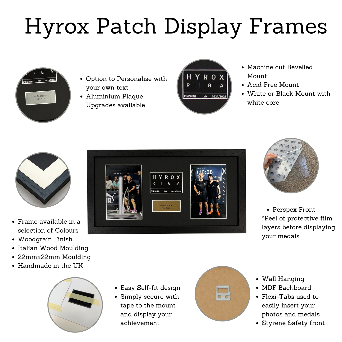 Personalised Hyrox Patch & Photo Display Frame | 20x40cm Frame | Wooden Frame |