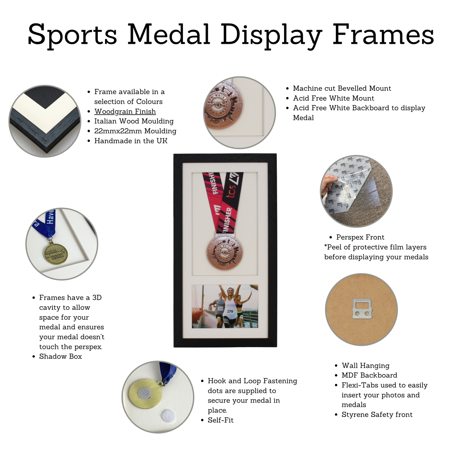 Marathon Medal Frame | Medal & 6x4" Photo | Black or Oak | Wooden | Made in UK