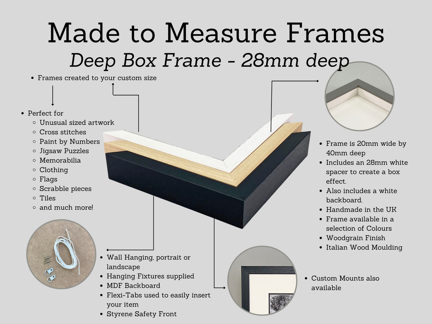 Made To Measure - Box/Craft Frames - 25mm deep - PhotoFramesandMore - Wooden Picture Frames