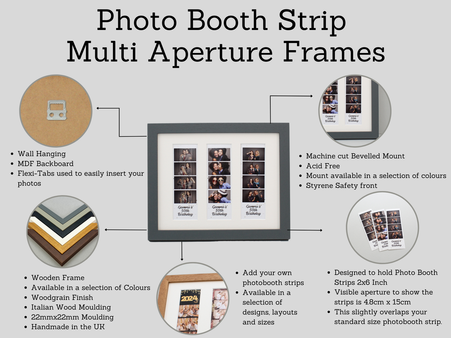 Photo Booth Strip Frame - 1 Photo Booth Strip - PhotoFramesandMore - Wooden Picture Frames