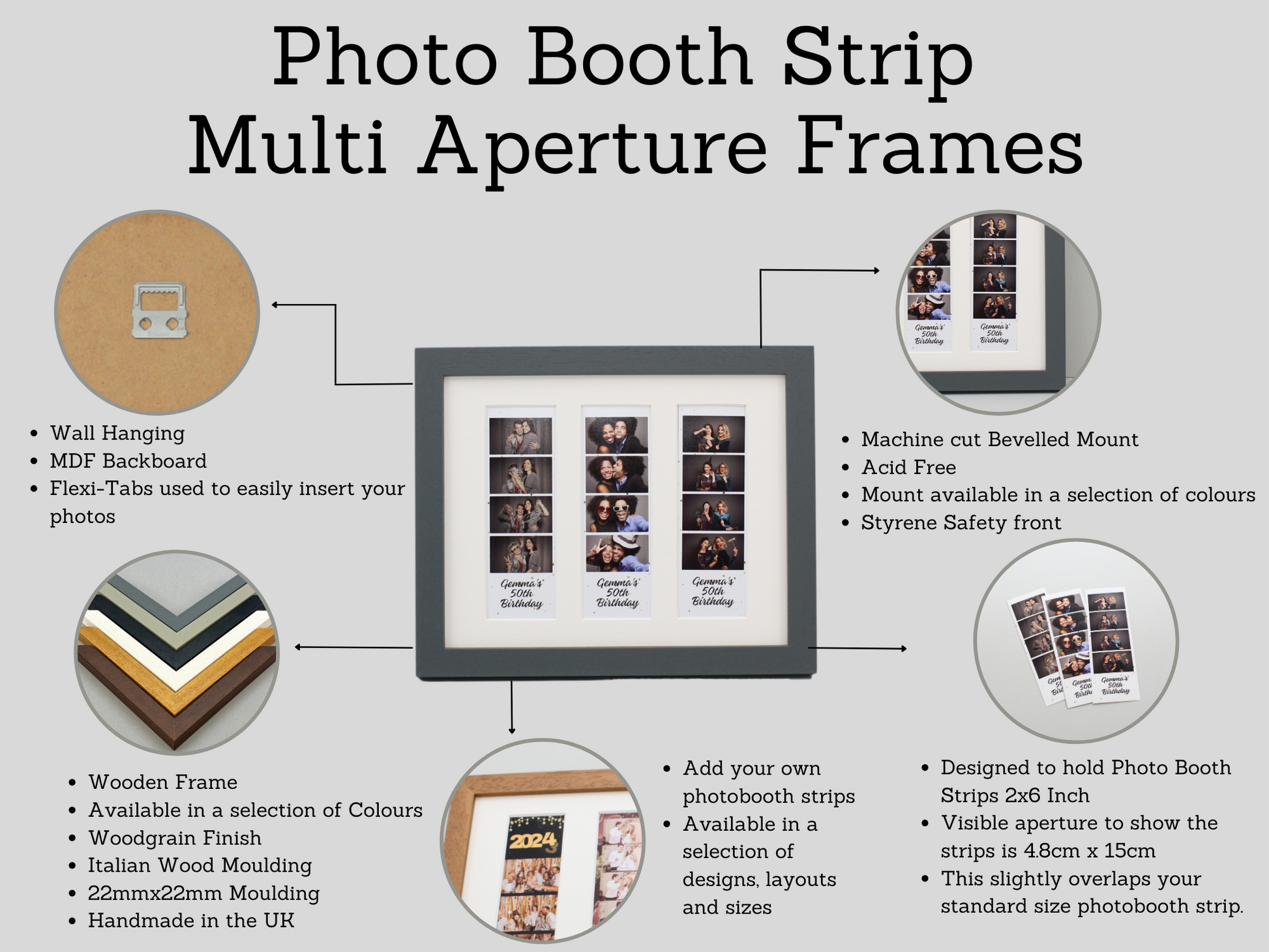 Photo Booth Strip Frame - 1 Photo Booth Strip - PhotoFramesandMore - Wooden Picture Frames