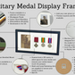 Personalised Military Medal display Frame for Eight Medals and a 6x4" Photograph. 20x60cm. - PhotoFramesandMore - Wooden Picture Frames